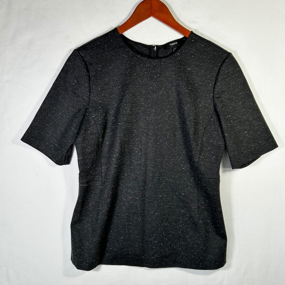 Theory Womens Grey Melange Wool Silk Blend Fitted SS Ponte Top J0921512 L